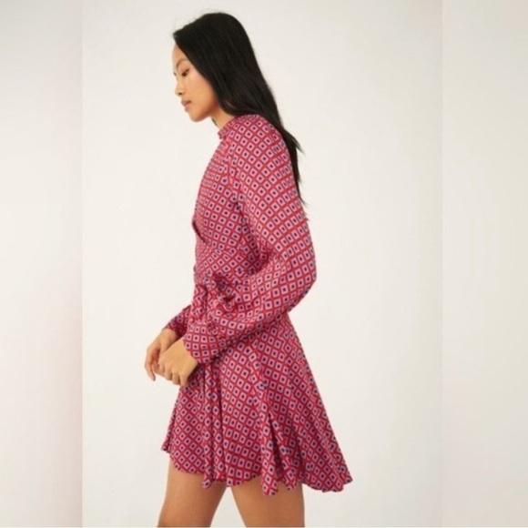 Free People It Takes Two Pop Long Sleeve Open Back Mini Wrap Mini Dress Size XS - Picture 4 of 13